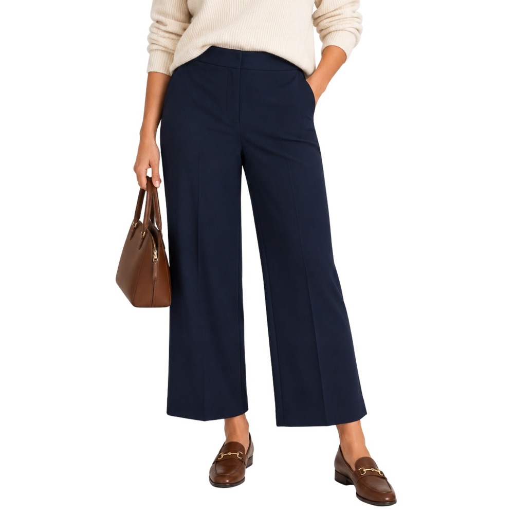 Talbots Pants Womens Size 16 Navy Blue Wide Leg Ankle Trousers Minimalist Preppy
